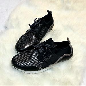 A New Day black and silver, stretchy, athletic shoes with laces